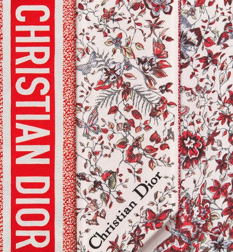 Butterfly Around the World Mitzah Scarf • White and Red Silk Twill