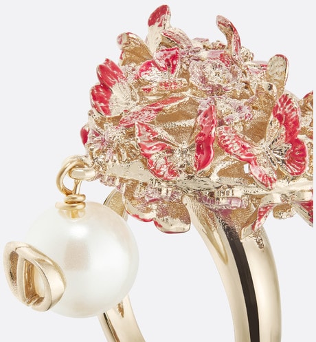 Le Cœur des Papillons Ring • Gold-Finish Metal with Red Lacquer and a White Resin Pearl