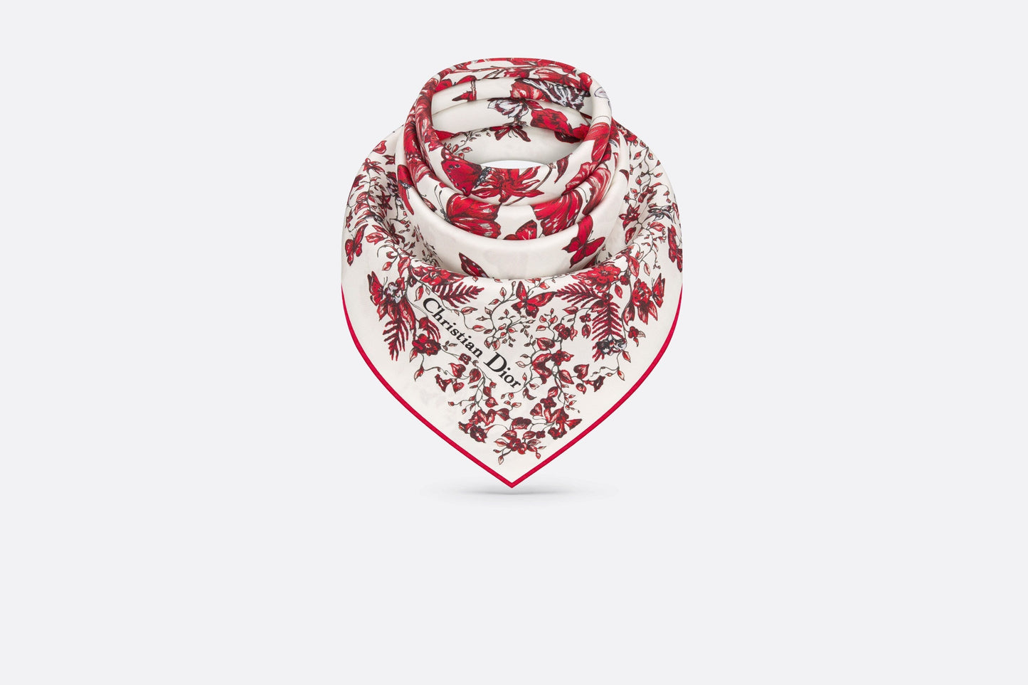 Le Cœur des Papillons 70 Square Scarf • White and Red Silk Twill