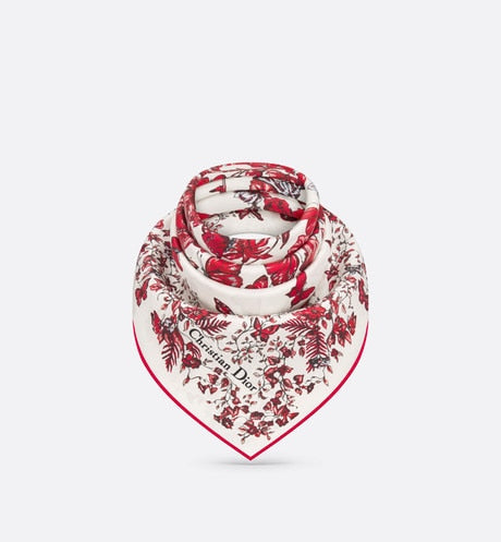 Le Cœur des Papillons 70 Square Scarf • White and Red Silk Twill