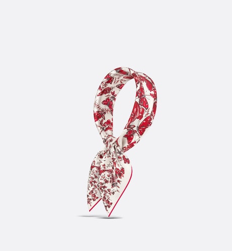 Le Cœur des Papillons 70 Square Scarf • White and Red Silk Twill