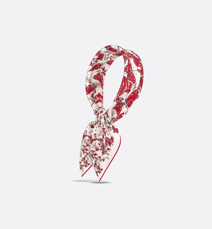 Le Cœur des Papillons 70 Square Scarf • White and Red Silk Twill