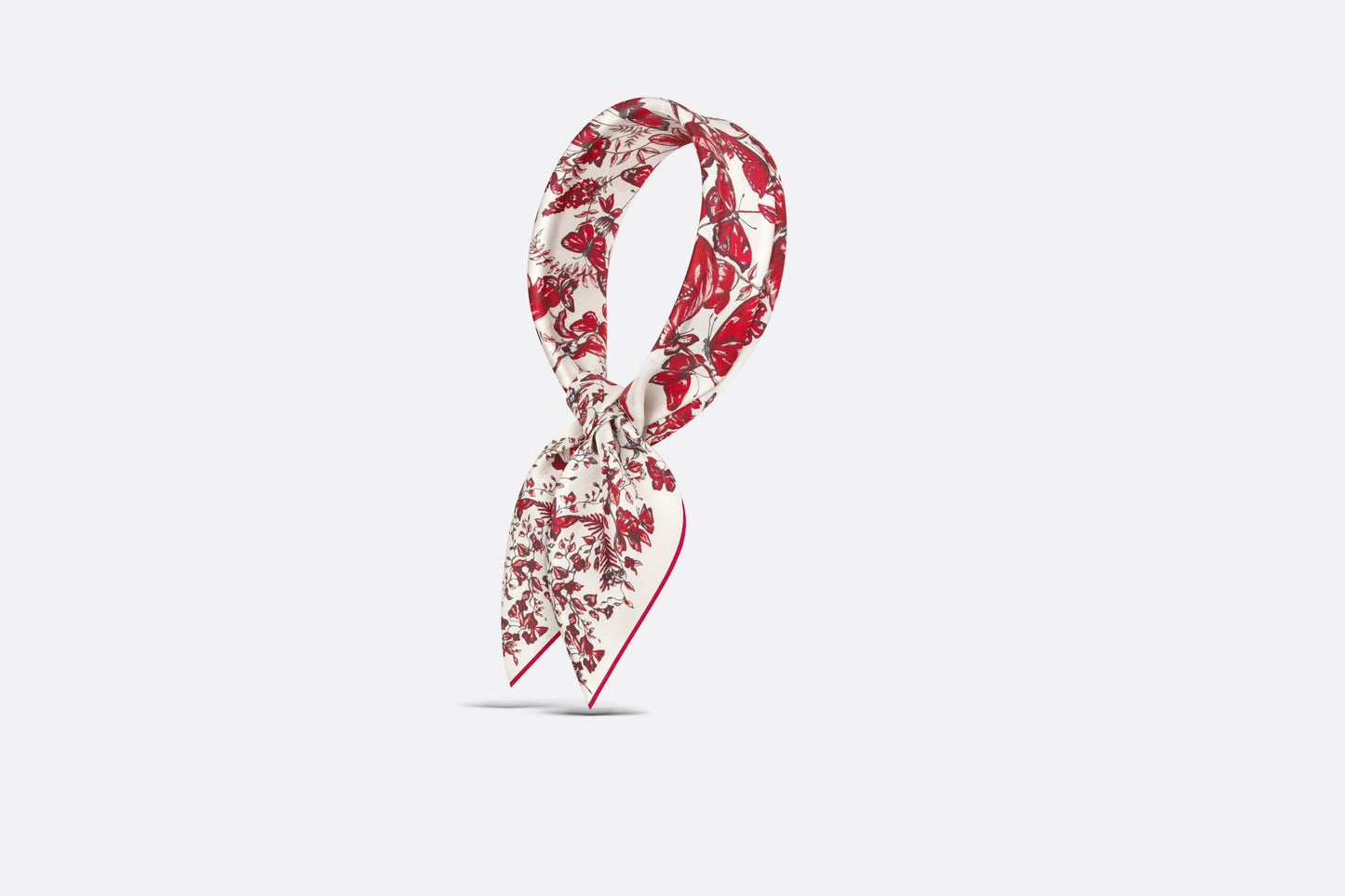 Le Cœur des Papillons 70 Square Scarf • White and Red Silk Twill