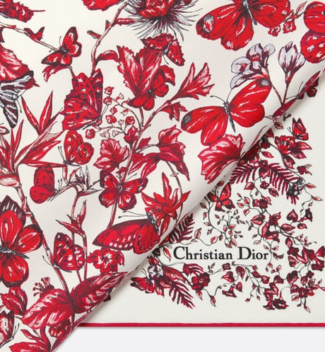 Le Cœur des Papillons 70 Square Scarf • White and Red Silk Twill