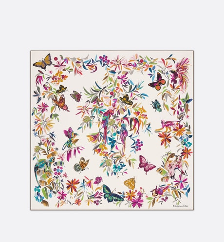 Toile de Jouy Fantastica 90 Square Scarf • White Multicolor Silk Twill