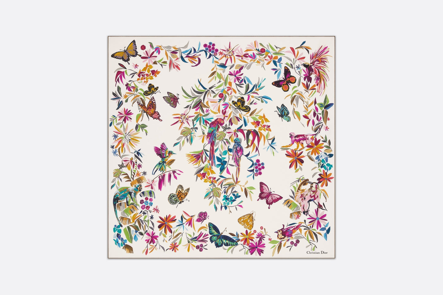 Toile de Jouy Fantastica 90 Square Scarf • White Multicolor Silk Twill