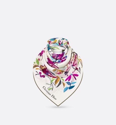 Toile de Jouy Fantastica 90 Square Scarf • White Multicolor Silk Twill