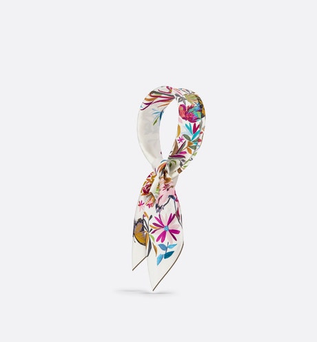 Toile de Jouy Fantastica 90 Square Scarf • White Multicolor Silk Twill