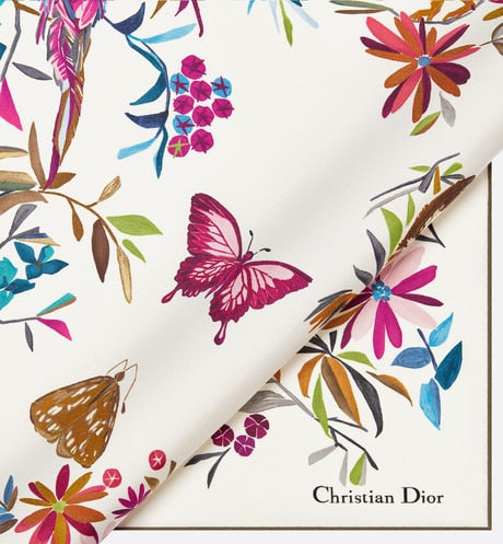 Toile de Jouy Fantastica 90 Square Scarf • White Multicolor Silk Twill