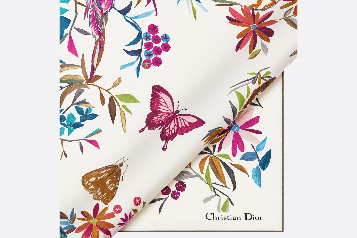 Toile de Jouy Fantastica 90 Square Scarf • White Multicolor Silk Twill