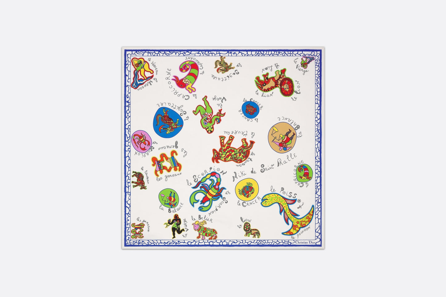 Niki de Saint Phalle Dragon Zodiac 70 Square Scarf • White Multicolor Silk Twill