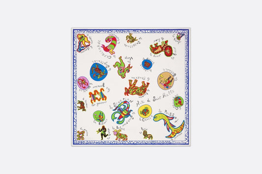 Niki de Saint Phalle Dragon Zodiac 70 Square Scarf • White Multicolor Silk Twill