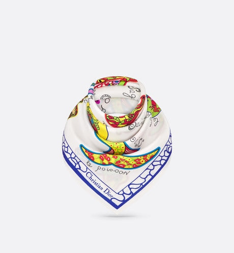 Niki de Saint Phalle Dragon Zodiac 70 Square Scarf • White Multicolor Silk Twill