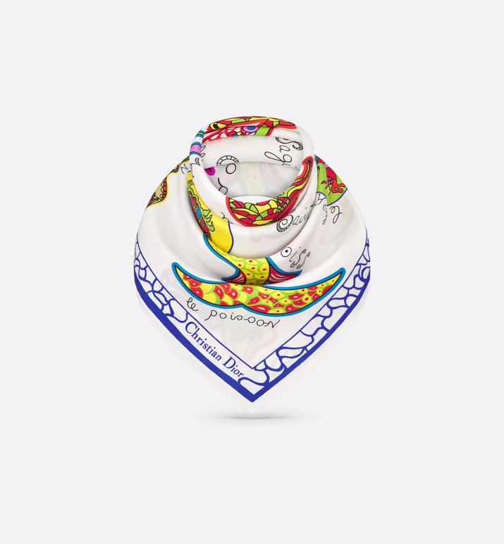 Niki de Saint Phalle Dragon Zodiac 70 Square Scarf • White Multicolor Silk Twill