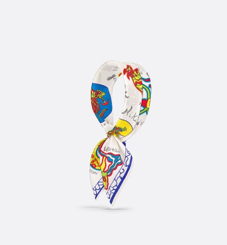 Niki de Saint Phalle Dragon Zodiac 70 Square Scarf • White Multicolor Silk Twill