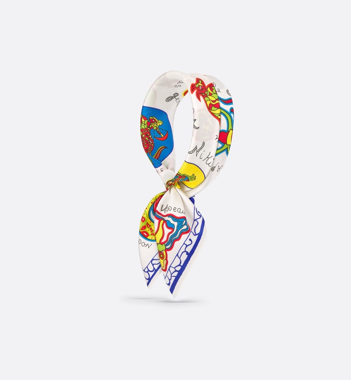 Niki de Saint Phalle Dragon Zodiac 70 Square Scarf • White Multicolor Silk Twill