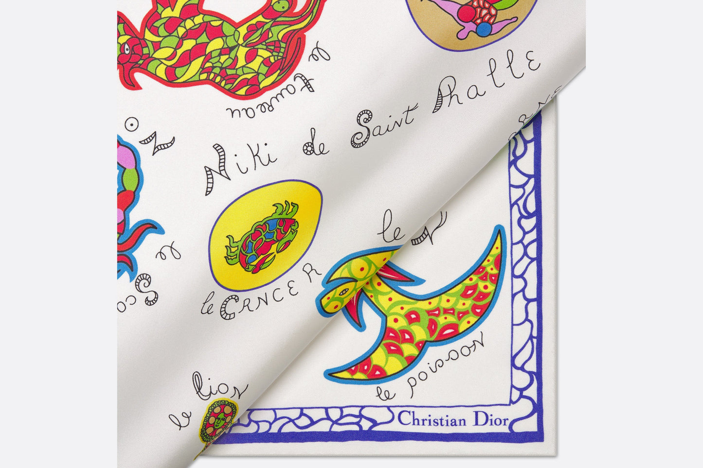Niki de Saint Phalle Dragon Zodiac 70 Square Scarf • White Multicolor Silk Twill