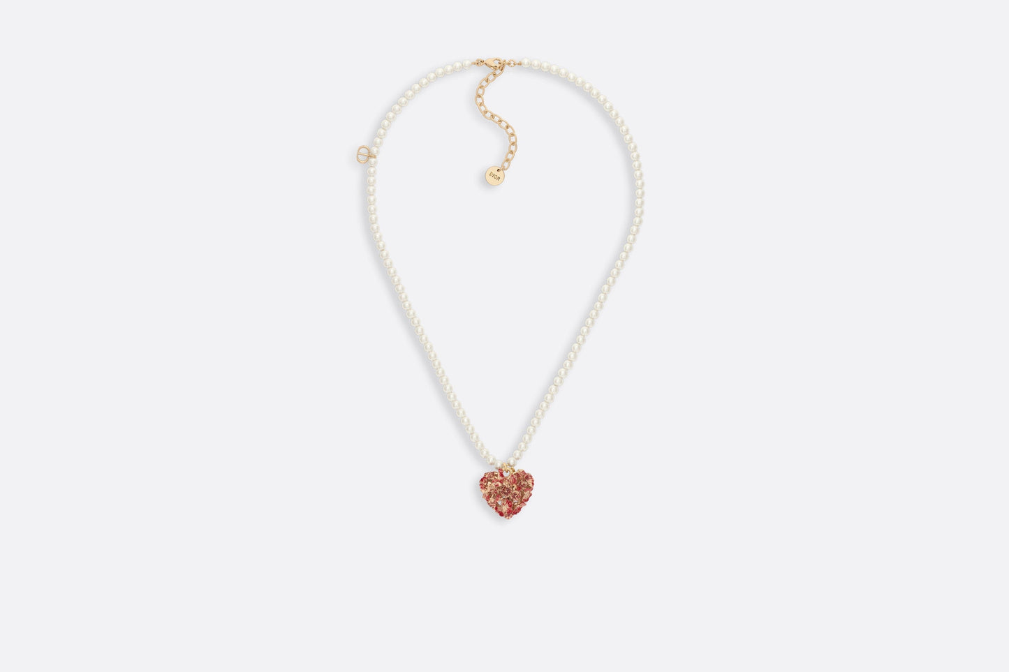Le Cœur des Papillons Necklace • Gold-Finish Metal with White Resin Pearls and Red Lacquer