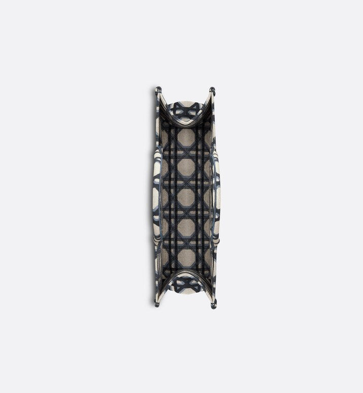 Large Dior Book Tote • Beige and Blue Macrocannage Embroidery (42 x 35 x 18.5 cm)