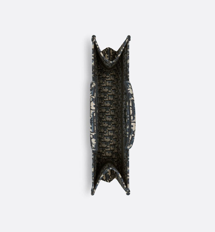 Large Dior Book Tote • Ecru and Blue Dior Oblique Embroidery (42 x 35 x 18.5 cm)