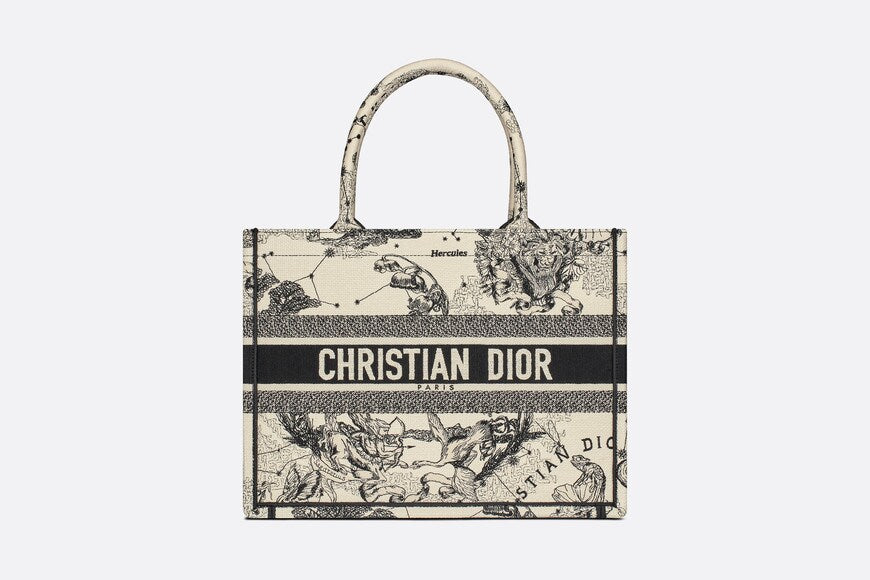 Medium Dior Book Tote • Latte and Black Dior Zodiac Embroidery (36 x 27.5 x 16.5 cm)