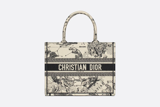 Medium Dior Book Tote • Latte and Black Dior Zodiac Embroidery (36 x 27.5 x 16.5 cm)