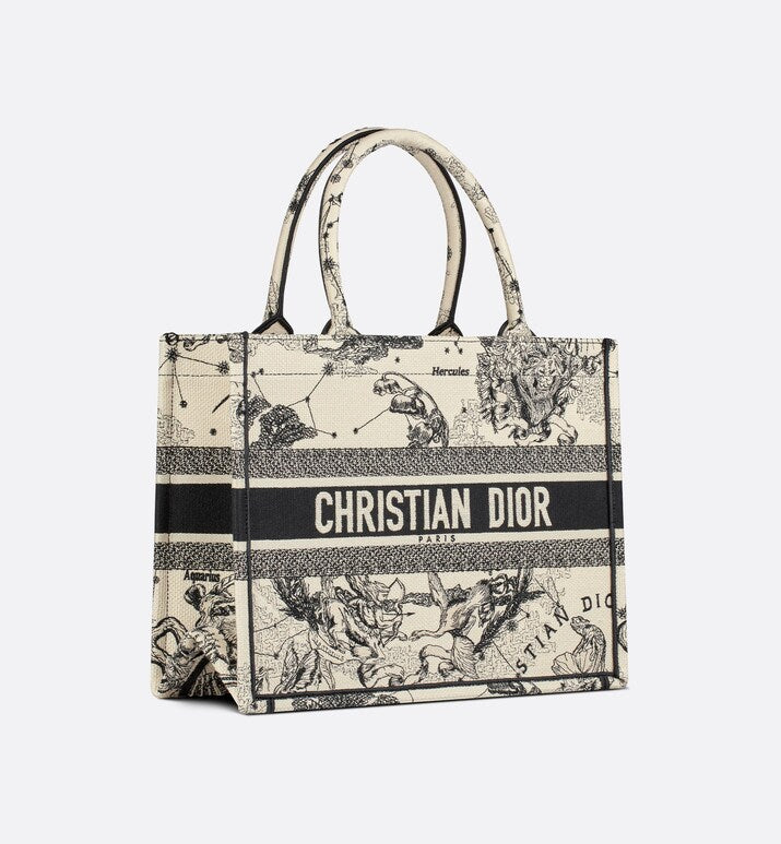 Medium Dior Book Tote • Latte and Black Dior Zodiac Embroidery (36 x 27.5 x 16.5 cm)