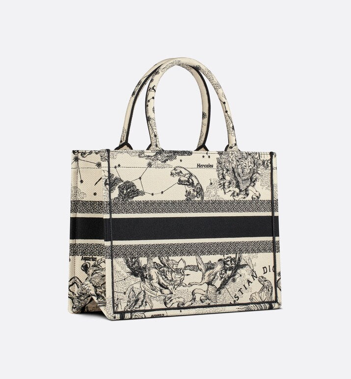 Medium Dior Book Tote • Latte and Black Dior Zodiac Embroidery (36 x 27.5 x 16.5 cm)