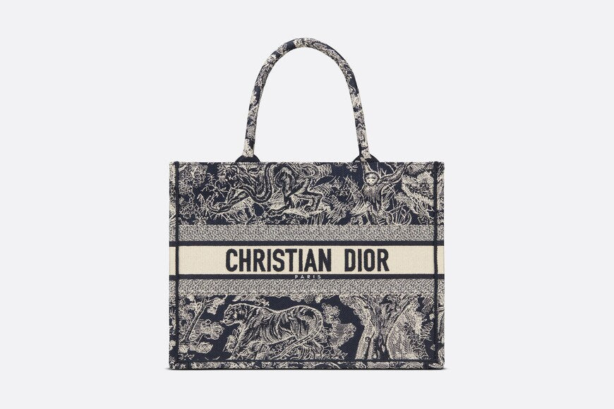 Medium Dior Book Tote • Blue and Ecru Toile de Jouy Reverse Embroidery (36 x 27.5 x 16.5 cm)