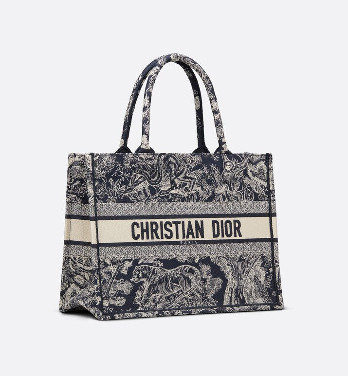 Medium Dior Book Tote • Blue and Ecru Toile de Jouy Reverse Embroidery (36 x 27.5 x 16.5 cm)