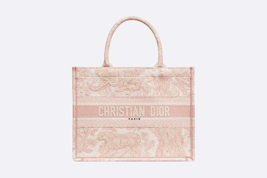 Medium Dior Book Tote • Ecru and Pink Toile de Jouy Embroidery (36 x 27.5 x 16.5 cm)