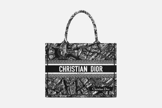 Medium Dior Book Tote • Black and White Plan de Paris Embroidery (36 x 27.5 x 16.5 cm)