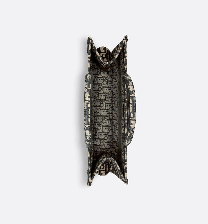 Medium Dior Book Tote • Ecru and Blue Dior Oblique Embroidery (36 x 27.5 x 16.5 cm)