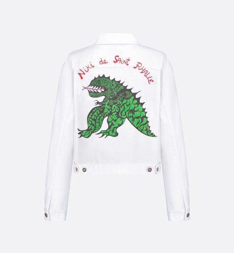 Jacket • White Cotton Denim with Multicolor Dragon Motif