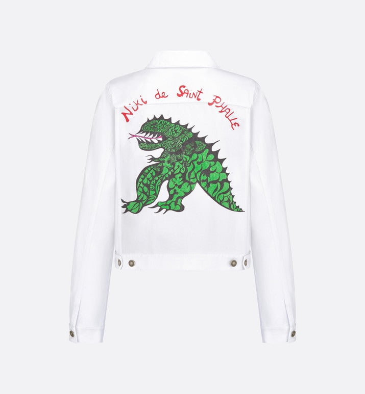Jacket • White Cotton Denim with Multicolor Dragon Motif