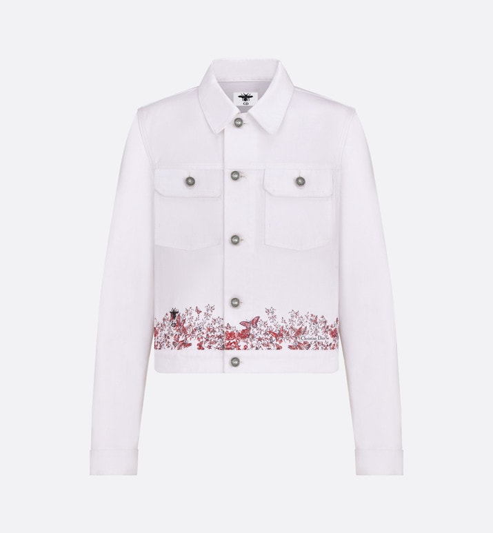 Jacket • White Cotton Denim with Red Le Cœur des Papillons Motif