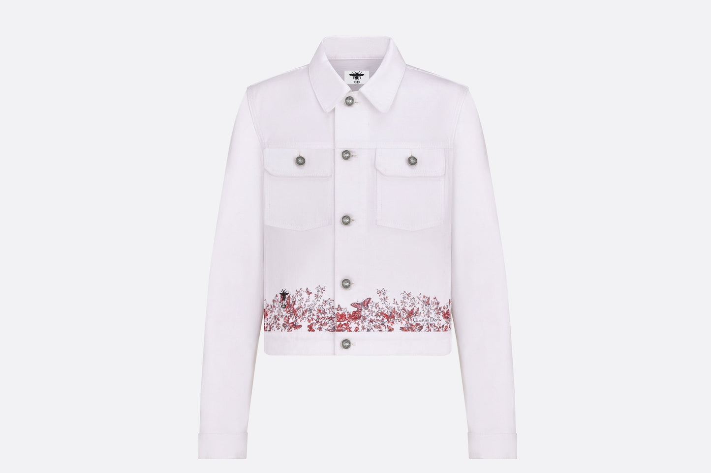 Jacket • White Cotton Denim with Red Le Cœur des Papillons Motif