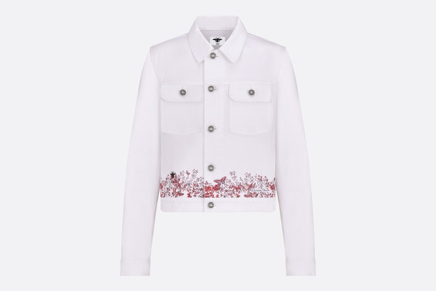 Jacket • White Cotton Denim with Red Le Cœur des Papillons Motif