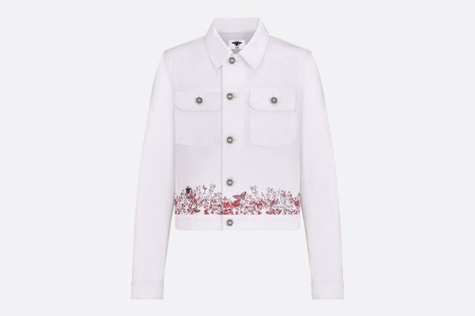 Jacket • White Cotton Denim with Red Le Cœur des Papillons Motif