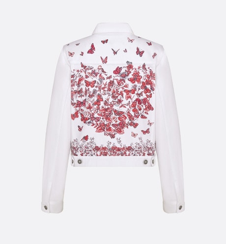 Jacket • White Cotton Denim with Red Le Cœur des Papillons Motif