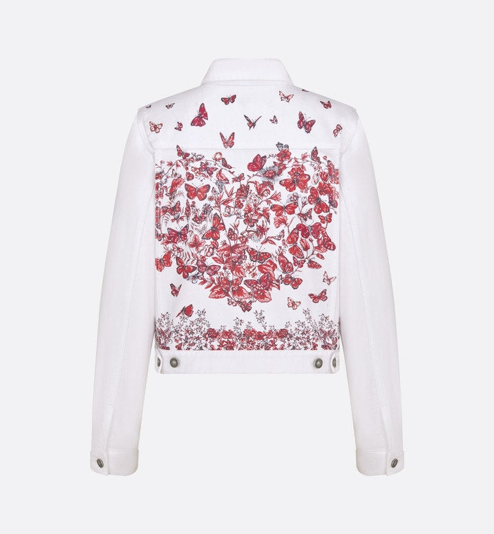 Jacket • White Cotton Denim with Red Le Cœur des Papillons Motif
