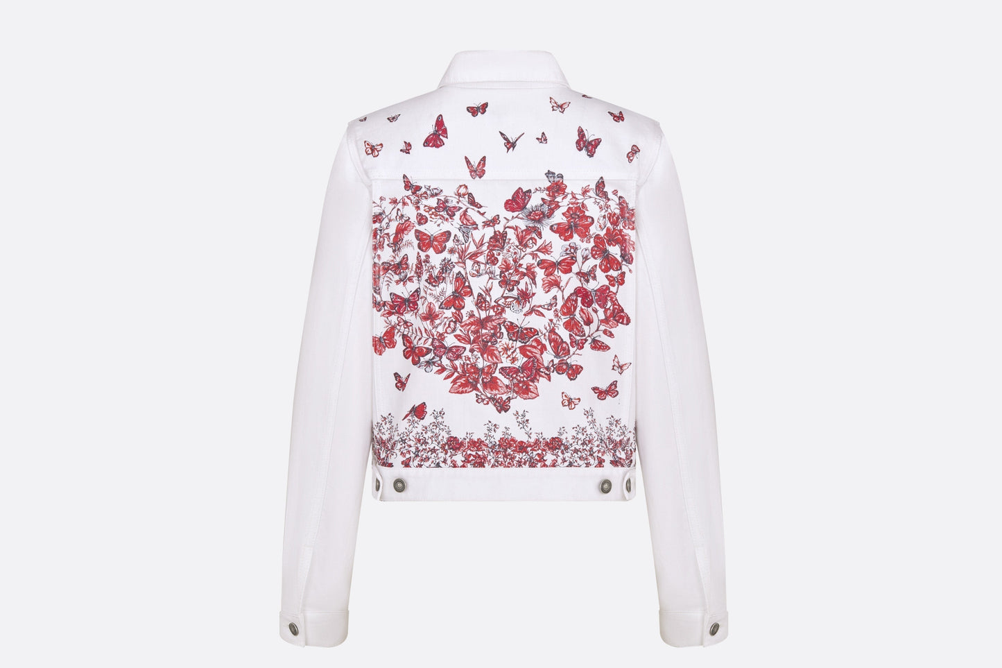 Jacket • White Cotton Denim with Red Le Cœur des Papillons Motif
