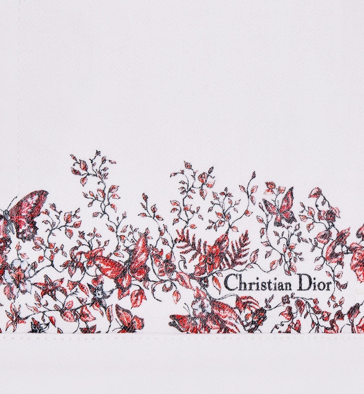 Jacket • White Cotton Denim with Red Le Cœur des Papillons Motif