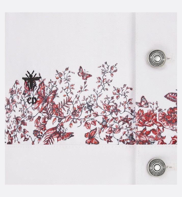 Jacket • White Cotton Denim with Red Le Cœur des Papillons Motif