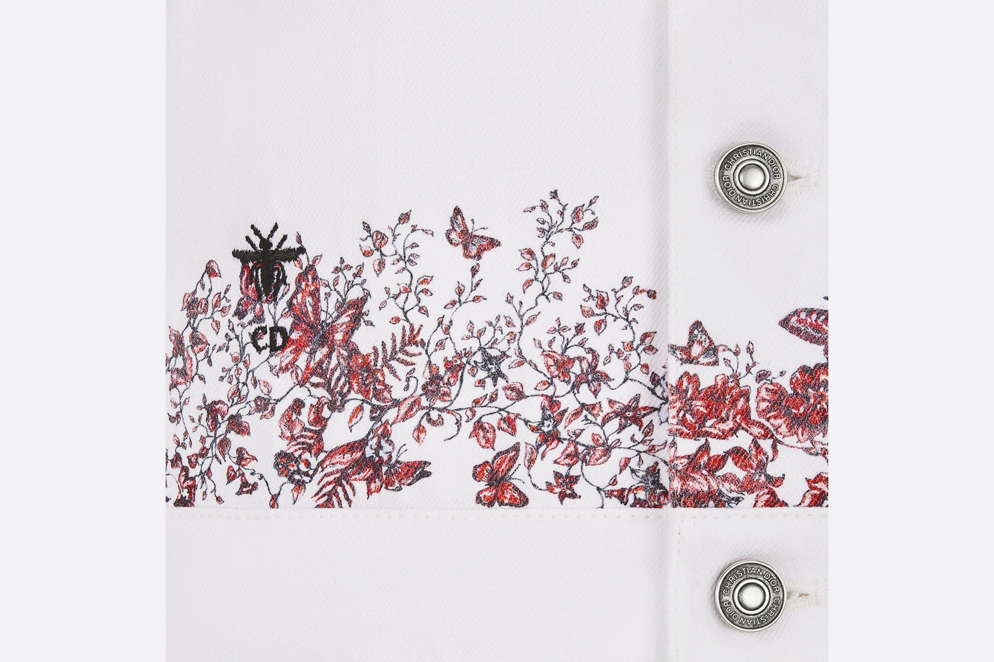 Jacket • White Cotton Denim with Red Le Cœur des Papillons Motif