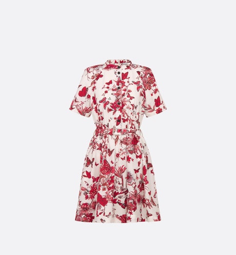 Belted Shirt Dress • White Cotton and Silk Poplin with Red Toile de Jouy Mexico Motif