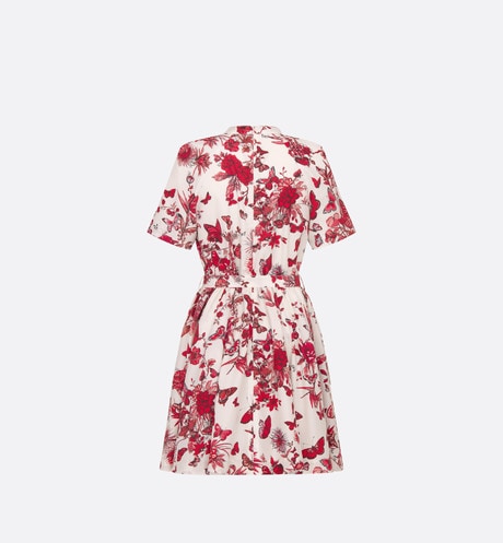 Belted Shirt Dress • White Cotton and Silk Poplin with Red Toile de Jouy Mexico Motif