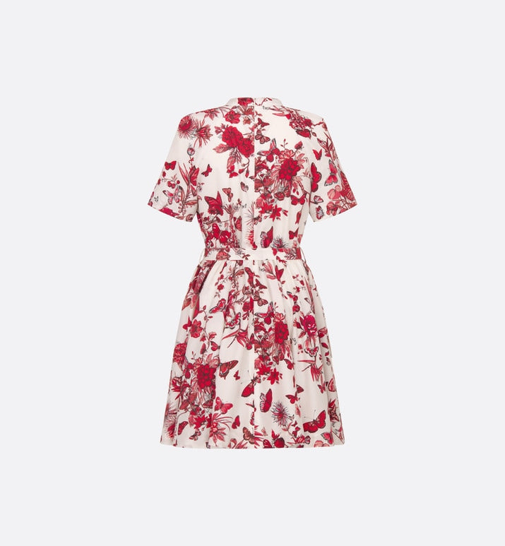 Belted Shirt Dress • White Cotton and Silk Poplin with Red Toile de Jouy Mexico Motif