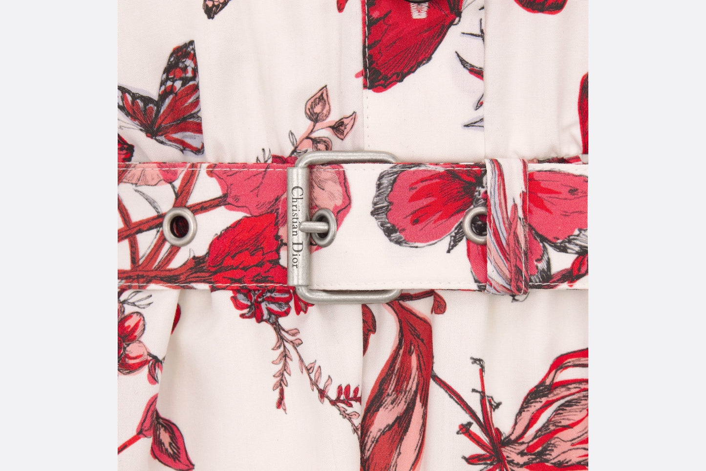 Belted Shirt Dress • White Cotton and Silk Poplin with Red Toile de Jouy Mexico Motif