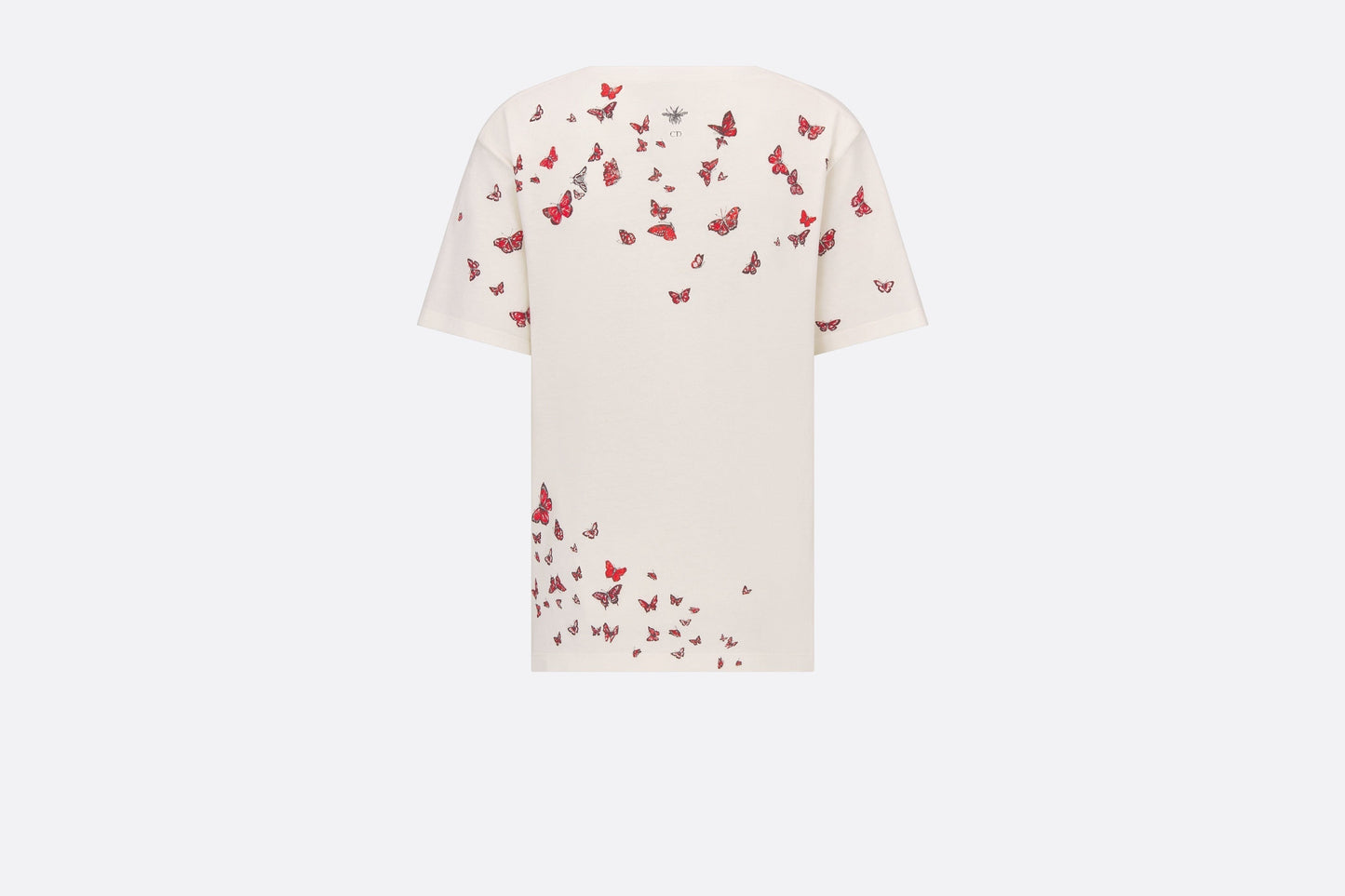 T-Shirt • White Cotton Jersey with Red Le Cœur des Papillons Motif